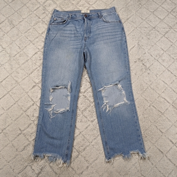 Free People Jeans Women's 29 Blue Light Stone Maggie Straight Distressed Cotton - Picture 1 of 10